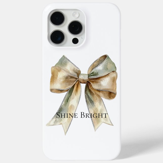 Christmas Rustic White Green Gold Bow Personalized Case-Mate iPhone Case (Back)