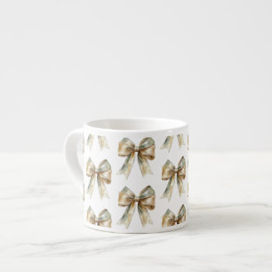 Christmas Rustic White Green Gold Bows  Espresso Cup