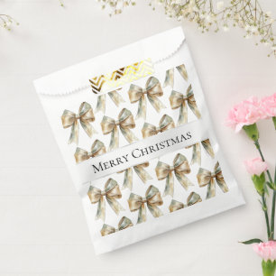 Christmas Rustic White Green Gold Bows  Favour Bag