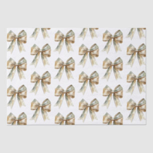 Christmas Rustic White Green Gold Bows Tissue Paper