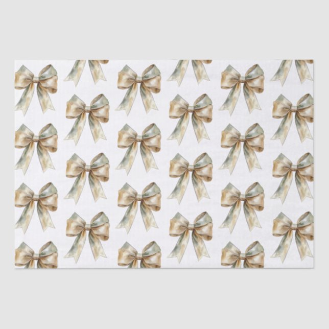 Christmas Rustic White Green Gold Bows  Tissue Paper (Front)