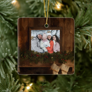 Christmas Rustic Winter Fireplace Photo Ceramic Ornament