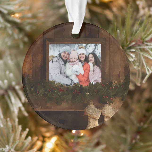 Christmas Rustic Winter Fireplace Photo Ornament (Tree)