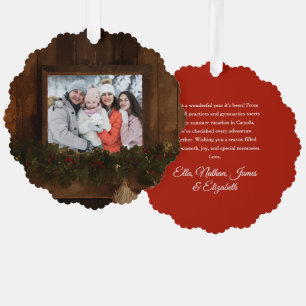 Christmas Rustic Winter Fireplace Photo Ornament Card