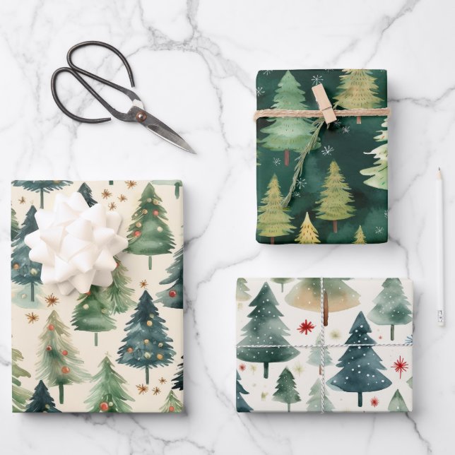 Christmas Rustic Winter Forest Pine Trees Wrapping Paper Sheet (Front)