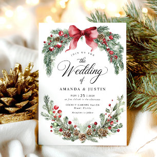 Christmas Rustic Winter Greenery Wedding  Invitation
