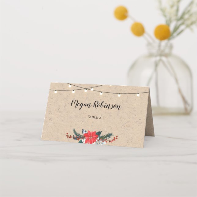 Christmas Rustic Winter Wedding Place Card (Front)