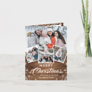 Christmas Rustic Wood 4 PHOTO Greeting Holiday Card