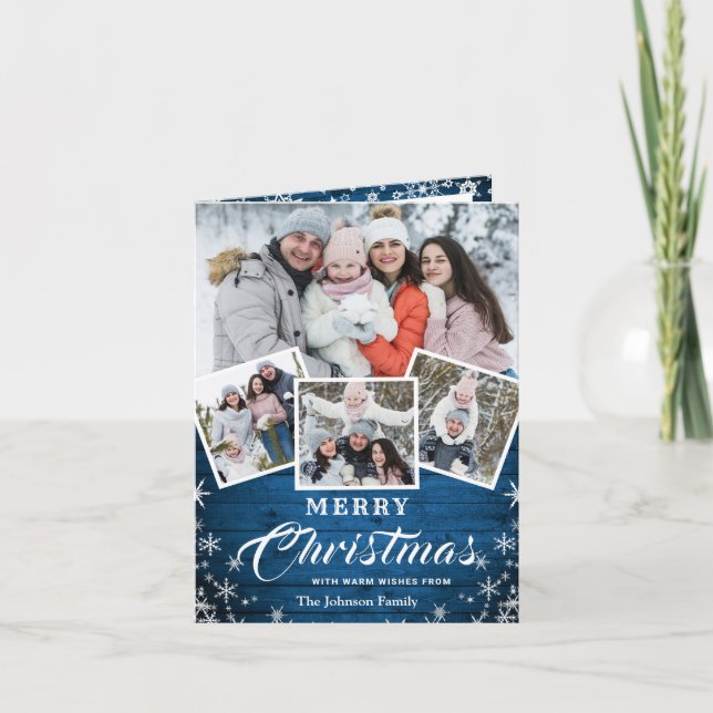 Christmas Rustic Wood 6 PHOTO Greeting Holiday Card (Front)