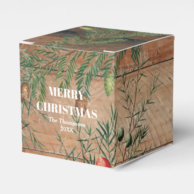 Christmas Rustic Wood Joy Merry Christmas Favor Box (Front Side)