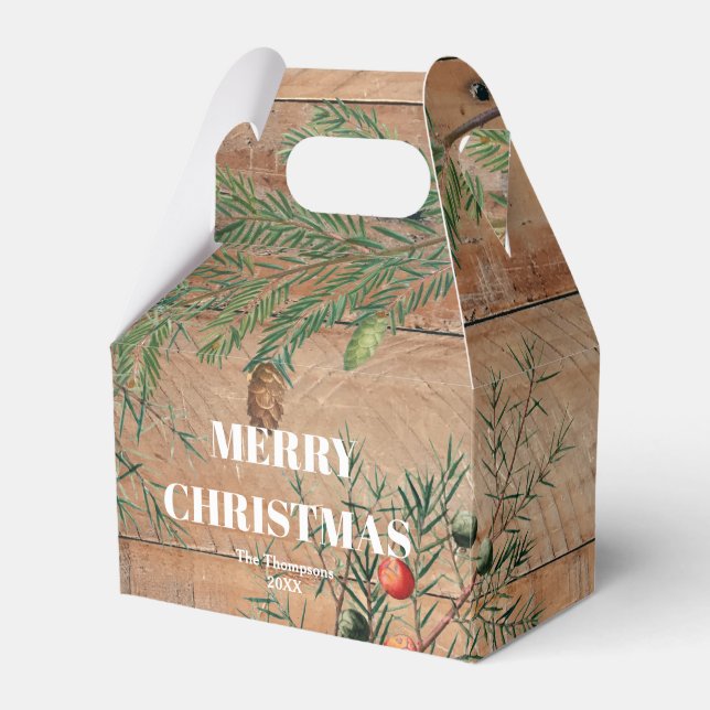 Christmas Rustic Wood Joy Merry Christmas Favor Box (Front Side)