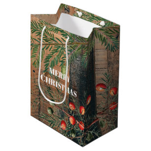 Christmas Rustic Wood Joy Merry Christmas Medium Gift Bag