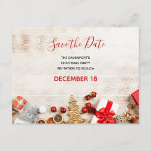 Christmas Rustic Wooden Board Save the Date Invitation Postcard