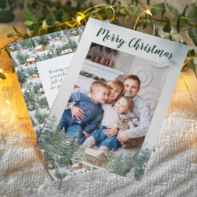 Christmas Rustic Woodland Cabin Photo Holiday Card (Creator Uploaded)
