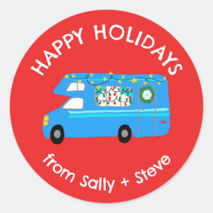 Christmas RV CUSTOM Hand Drawn Holiday Classic Round Sticker