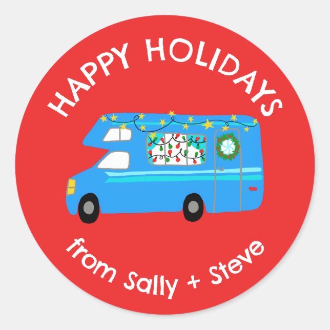 Christmas RV CUSTOM Hand Drawn Holiday Classic Round Sticker (Front)