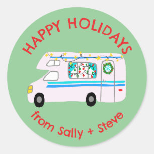 Christmas RV CUSTOM Hand Drawn Holiday Classic Round Sticker