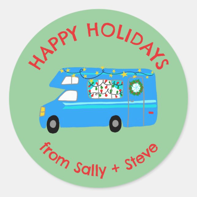 Christmas RV CUSTOM Hand Drawn Holiday Classic Round Sticker (Front)