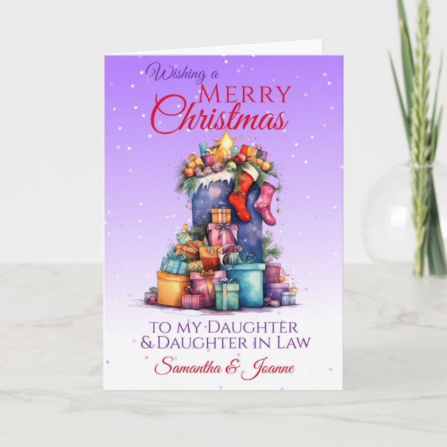 Christmas Sack Purple Daughter & Daughter In Law  Holiday Card (Front)