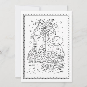 Christmas Safari Animals Coloring Flat Note Card