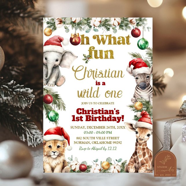 Christmas Safari Wild One First Birthday  Invitation (Creator Uploaded)