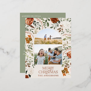 Christmas sage botanical elegant stag 3 photo   foil holiday postcard