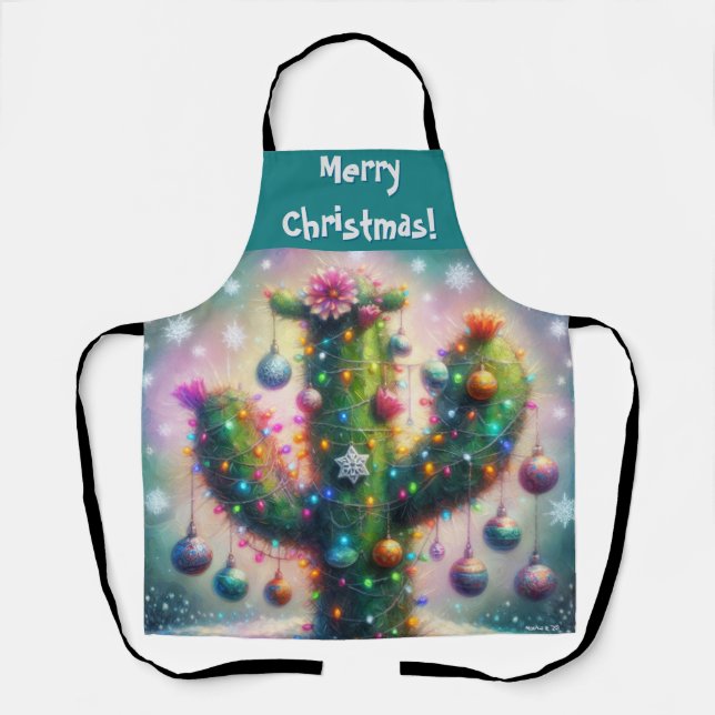 Christmas Saguaro Cactus Whimsical Snowflakes  Apron (Front)