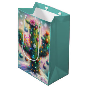 Christmas Saguaro Cactus Whimsical Snowflakes  Medium Gift Bag