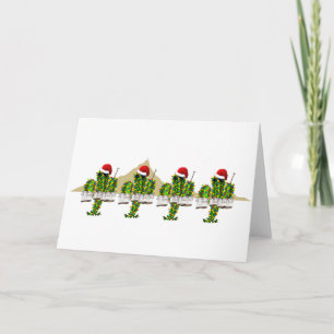 Christmas Saguaros Playing Quads Holiday Card