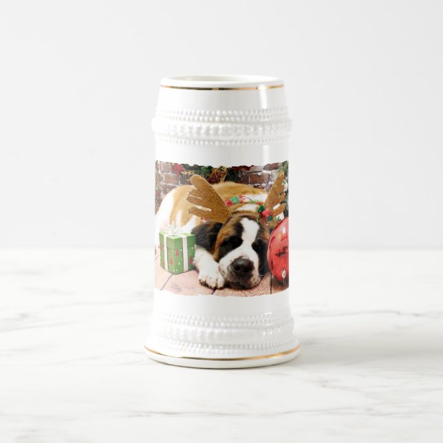 Christmas - Saint Bernard - Blue Beer Stein (Center)