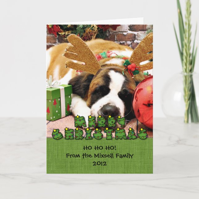 Christmas - Saint Bernard - Blue Holiday Card (Front)