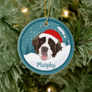 Christmas Saint Bernard Ceramic Ornament