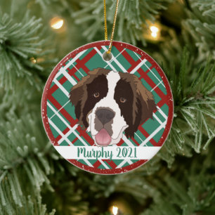 Christmas Saint Bernard Ceramic Ornament