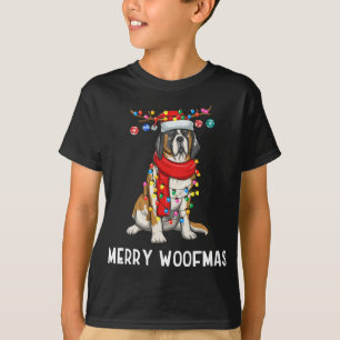 Christmas Saint Bernard Dog Holiday Lights Merry W T-Shirt