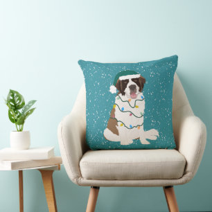 Christmas Saint Bernard Throw Pillow