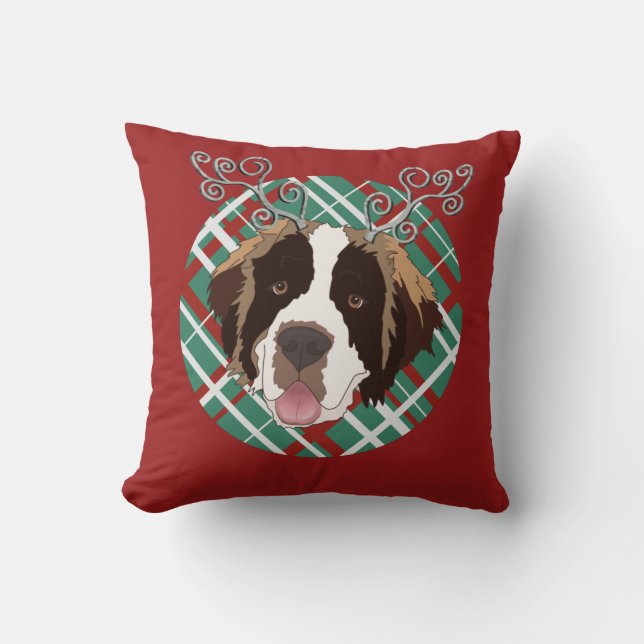  Christmas Saint Bernard Throw Pillow (Front)