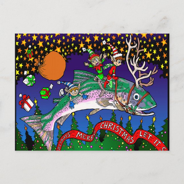 Christmas Salmon Holiday Postcard (Front)