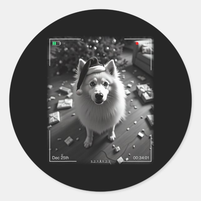 Christmas Samoyed Caught On Camera  Classic Round Sticker (Front)