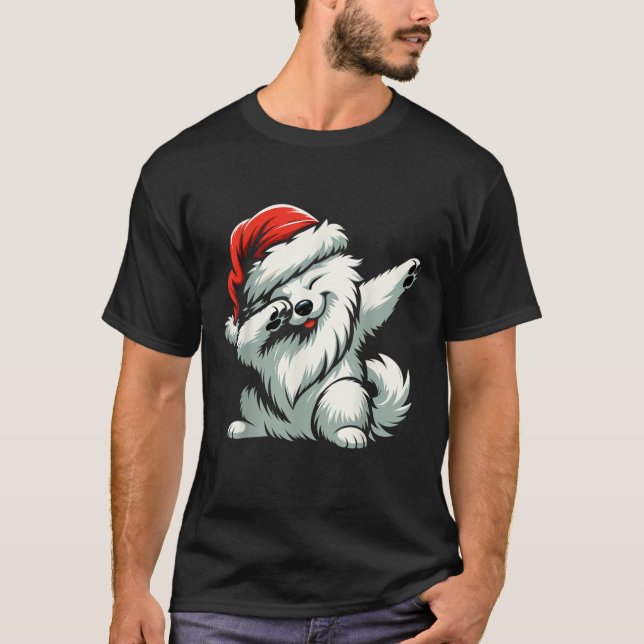 Christmas Samoyed Dog Dabbing Dab Pose Santa Hat X T-Shirt (Front)