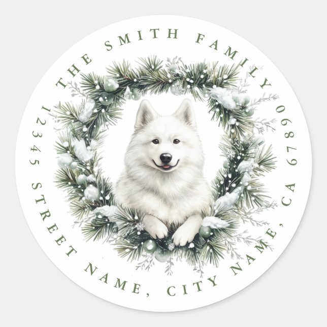 Christmas Samoyed Dog Round Stickers (Front)