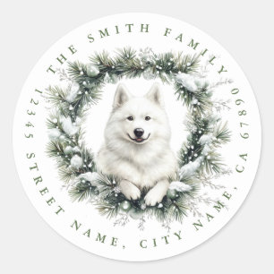 Christmas Samoyed Dog Round Stickers