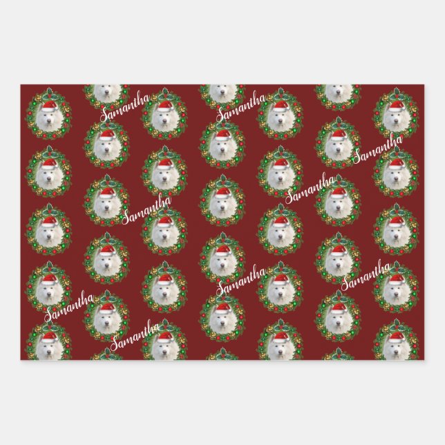 Christmas Samoyed personalized  wrapping sheets (Front)