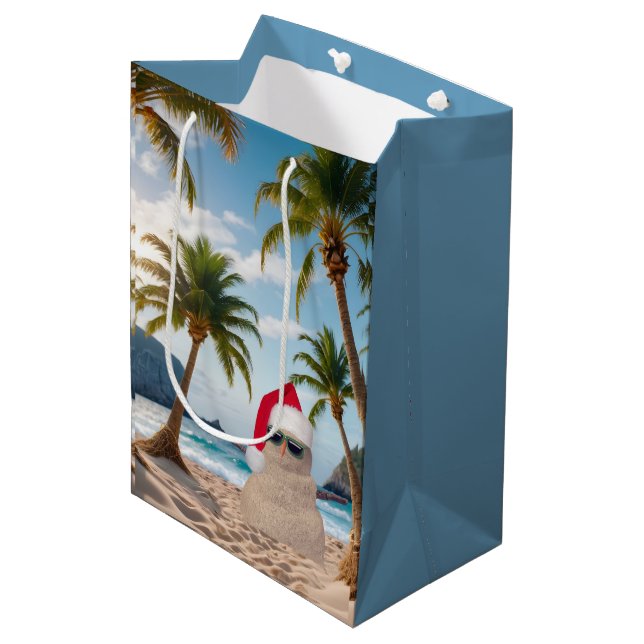 Christmas Sand Man On a Beach Medium Gift Bag (Front Angled)