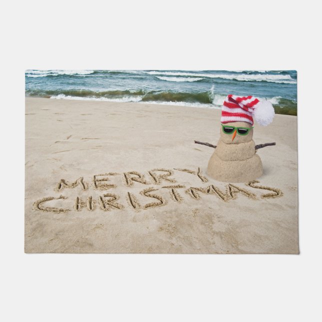 Christmas Sand Man On Beach Doormat (Front)