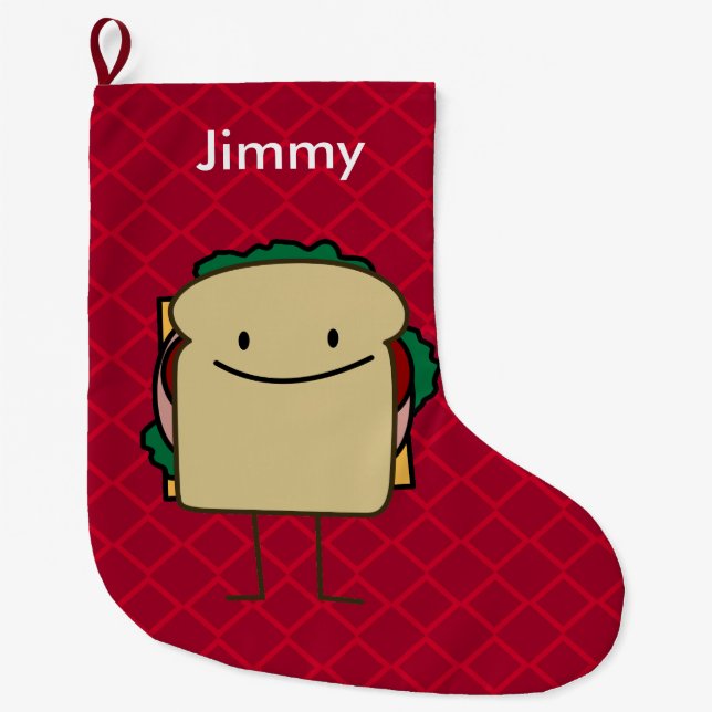Christmas Sandwich - cheese tomato lettuce Large Christmas Stocking (Front)