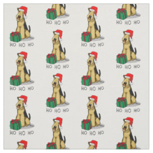 Christmas Santa Airedale Terrier HO HO HO Cute Fabric