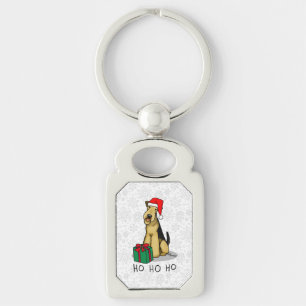 Christmas Santa Airedale Terrier HO HO HO Cute Keychain