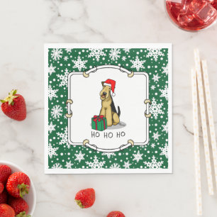 Christmas Santa Airedale Terrier HO HO HO Cute Napkin