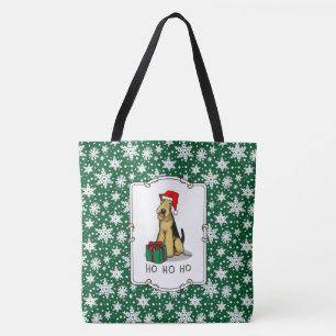 Christmas Santa Airedale Terrier HO HO HO Cute Tote Bag