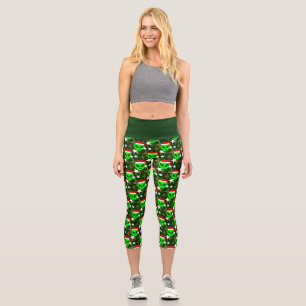 christmas santa alien green stars capri leggings